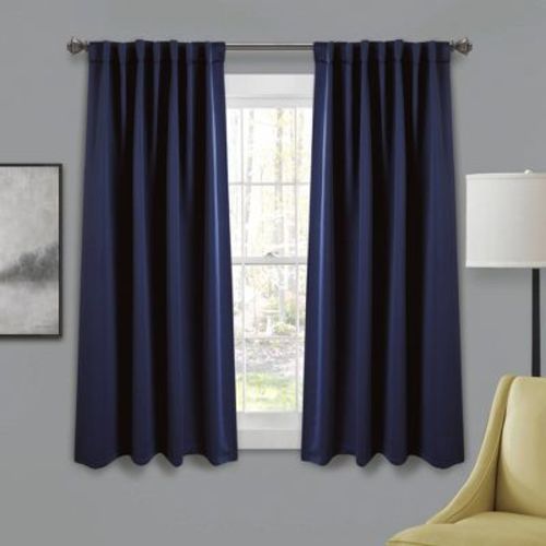 63"x52" Insulated Back Tab Blackout Window Curtain Panels Navy - Lush Décor: Energy Efficient, Noise Reduction, Thermal