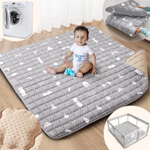 Beavtaens Baby Play Mat for Floor, 50x50 Playpen Mat with Super Soft Touch, Play Pen Mats with Upgraded Anti-Slip Bottom, Machine Washable (Boho Gray)