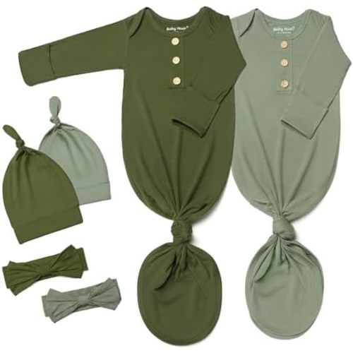 Baby Noah Newborn Knotted Gown Set with Hat and Headband - Buttery Soft Tie Bottom Gown for Baby's Sweet Dreams (2 Packs)