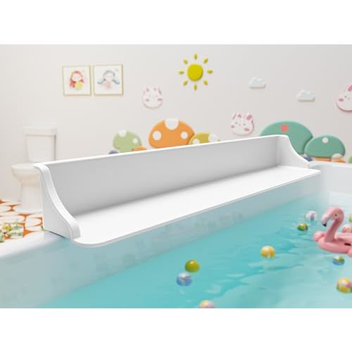Cushore 3-Ft Bathtub Splash Guard PlayPad with Strong Suction Cups, Toy Tray Caddy Holder Storage, No-Leak, Mess-Free Bath Time for Kids, White