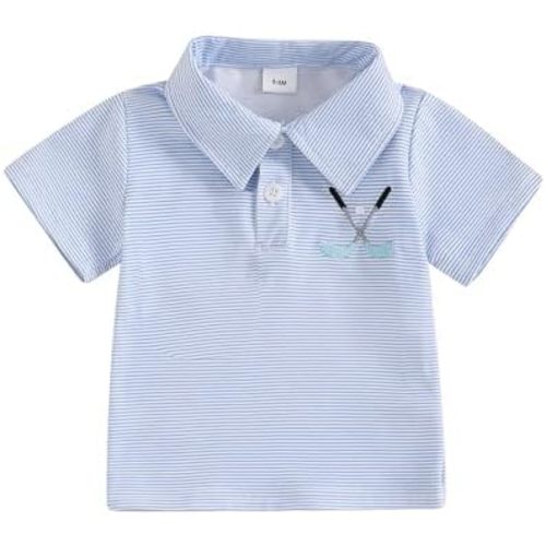 Toddler Baby Boy Shirt Golf Stripes Short Sleeve Button Down T-Shirt Tops Cute Infant Casual Tee Summer Clothes