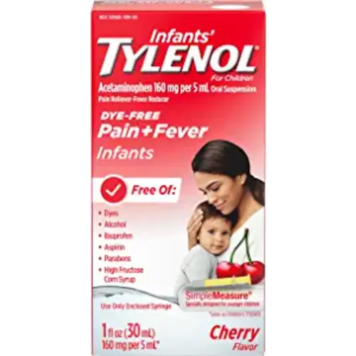 Infants' Tylenol Acetaminophen Medicine, Pain & Fever Relief, Dye-Free Cherry, 1 fl. oz