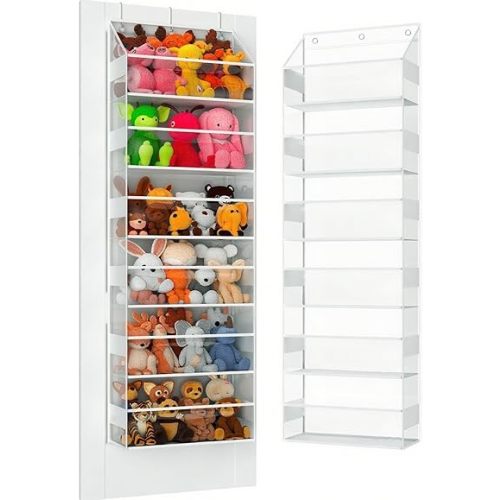 Over the Door Organizes- 6 Tier Stuffed Animal Storage, Bathroom Organizers and Storage, Swing-proof Hanging Organizer for Toys/Nursery Newborn Baby Essential Stuff (Clear)