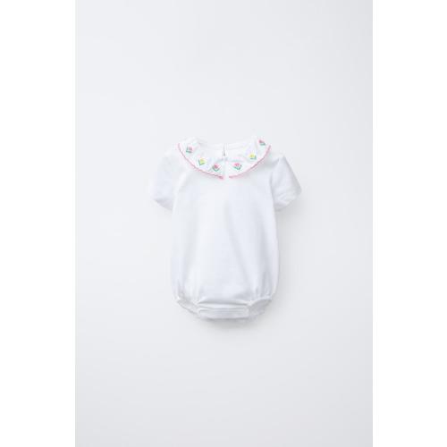 EMBROIDERED NECK BODYSUIT - Oyster-white | ZARA United States