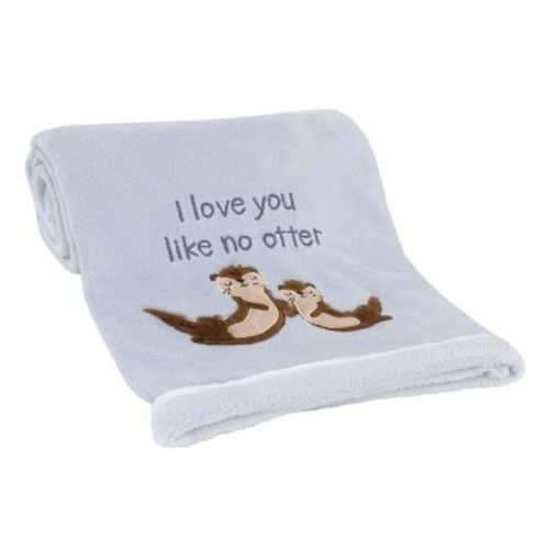 Nojo Arctic Adventure Light Blue And Tan I Love You Like No Otter Super Soft Applique Baby Blanket