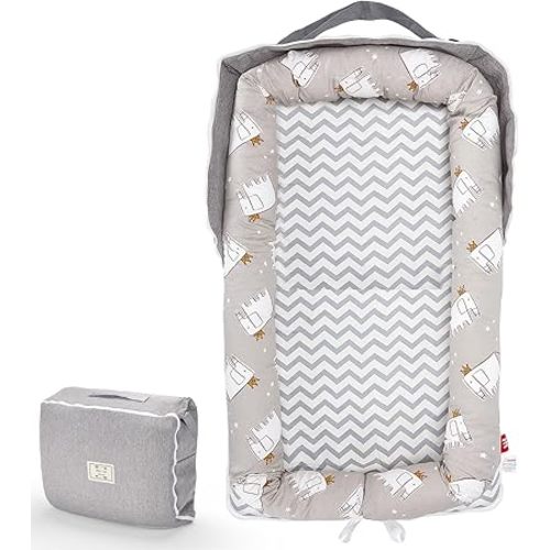 Baby Lounger for Newborn - Infant Lounger for Home and Travel, Portable Newborn Lounger with Strap, Baby Nest Lounger Adjustable Size, Little Elephant Grey