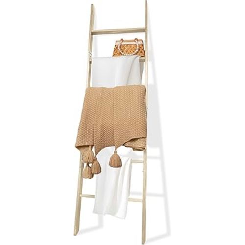 6-Tier Wooden Blanket Ladder 6FT(67"), Ladder Blanket Holder for The Living Room Farmhouse, Decorative Blanket Ladder, Throw Quilt Display Rustic Holder Shelf, Natural