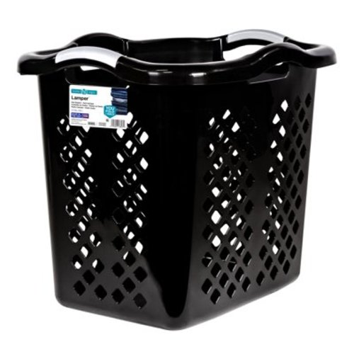 Home Logic Large 2 Bushel Lamper Plastic Laundry Hamper, Holds Clothes, with Silver Handles, Black