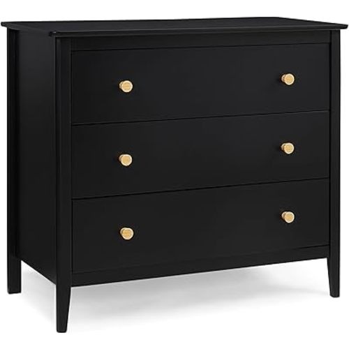 Delta Children Callum 3 Drawer Dresser with Interlocking Drawers, Black Ebony/Natural