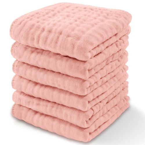 Baby Washcloths Muslin Cotton, Large 10”x10” by Comfy Cubs, Color: Lace pink, Size: pack of 6
