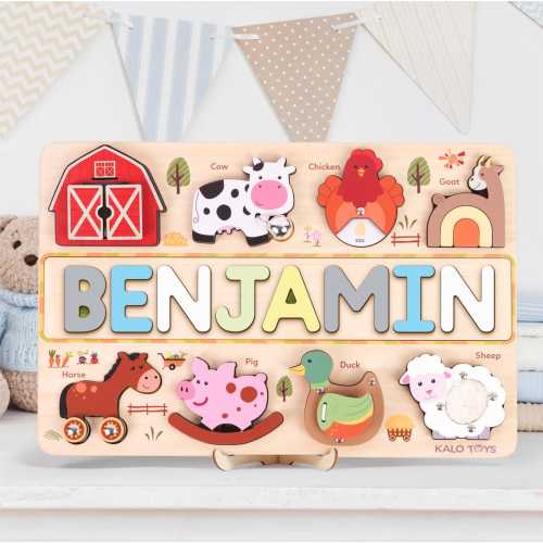 Personalized Farm Name Puzzle, Montessori Farm Toys, Baby Gift, Baby Girl- Boy Toy, Gift for Kid, First Birthday Gift, Custom Toddler Puzzle