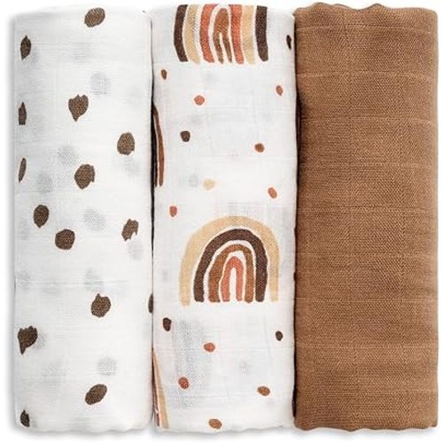 GLLQUEN BABY Receiving Blanket Boy Cotton Muslin Swaddle Blankets Girl Newborn Squares Breathable & Soft Thin Baby Blankets Cloths Double Absorbent Infant Swaddling Wrap - 3 Pack (Rainbow)
