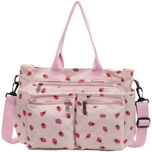 Women Strawberry Bags, Corduroy Everyday Tote Bag Kawaii Shoulder Purse Handbag Crossbody Work Bag