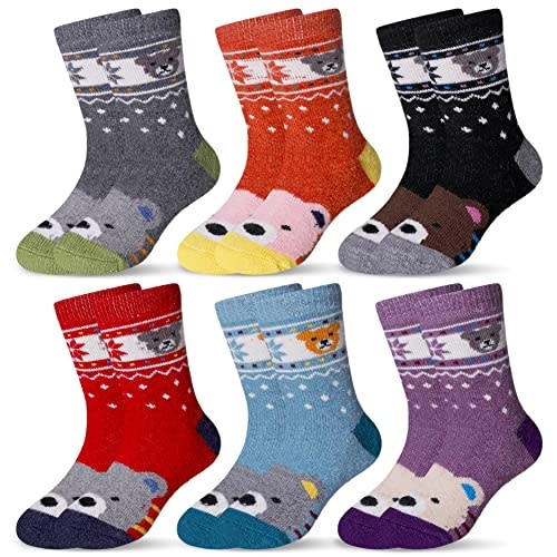 Eocom Kids Wool Socks For Boys Girls Warm Hiking Thermal Winter Cozy Soft Thick Toddlers Crew Boot Socks 6 Pairs