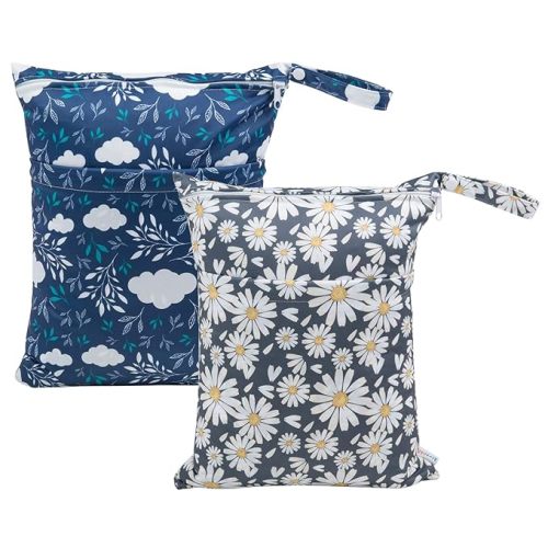 ALVABABY 2pcs Wet Dry Bags Waterproof Reusable with Two Zippered Pockets Travel Beach Pool Daycare Soiled Baby Items Yoga Gym Bag for Swimsuits or Wet Clothes L12208 - color07