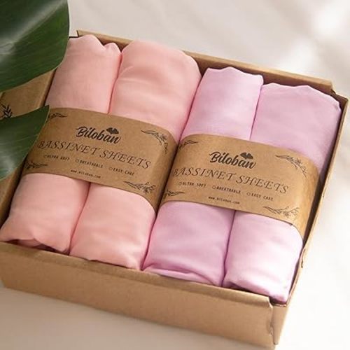 Baby Bassinet Sheets 4 Pack Compatible with 4moms MamaRoo Sleep, Regalo Baby Basics Bassinet and Chicco Close to You 3-in-1 Bedside, Ultra Soft & Skin-Friendly, Pink and Violet