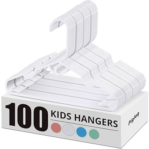 Baby Hangers 100 Pack, White Baby Hangers, Stackable Design Kids Hangers for Space Saving, 11.4 Inch Durable Hangers for Child Clothes, Toddler Infant Kids, Small Hangers for Closet