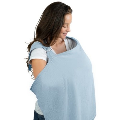 Muslin Nursing Cover for Baby Breastfeeding, Soft & Breathable Breastfeeding Cover by Comfy Cubs, Color: Sky blue