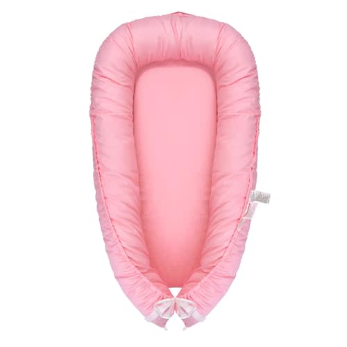 NICEMHAPU Baby Lounger, Newborn Lounger for 0-24 Months, 100% Cotton Soft Adjustable Baby Floor Seat for Travel, Co Sleeper for Girls Boys in Bed, Portable Baby Nest Lounger,Family Essentials(Pink)