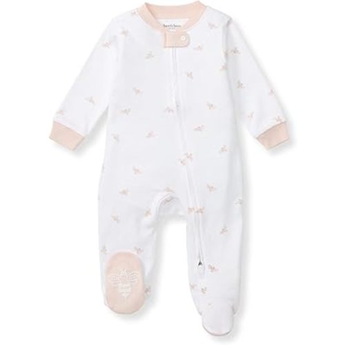 Burt's Bees Baby Girls Zip Front One-Piece Pajamas, Sleep & Play Loose Fit, 100% Organic Cotton, Newborn
