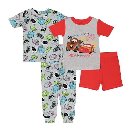 Disney Boys' 4-Piece Snug-fit Cotton Pajama Set, Soft & Cute for Kids