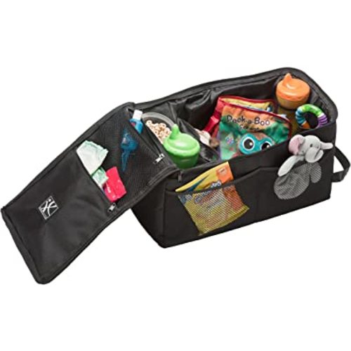 J.L. Childress Backseat Butler Car Seat Organizer - Cup Holders and Storage for Front, Back, Passenger Seats, Trunk - Travel Roadtrip Organization - Extra Large Size - 10 Pockets - Black
