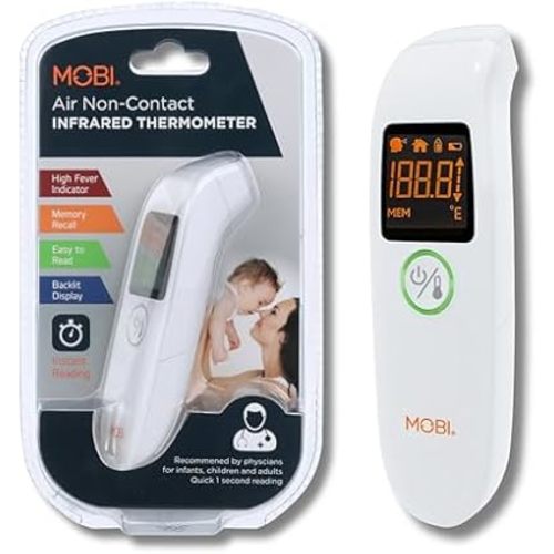 MOBI Air Non-Contact Forehead Thermometer w/Integrated Distance Sensor, Smart Medication Reminder & Memory Recall, Fever Thermometer, Forehead Thermometer, Digital Baby Thermometer, Body Temperature