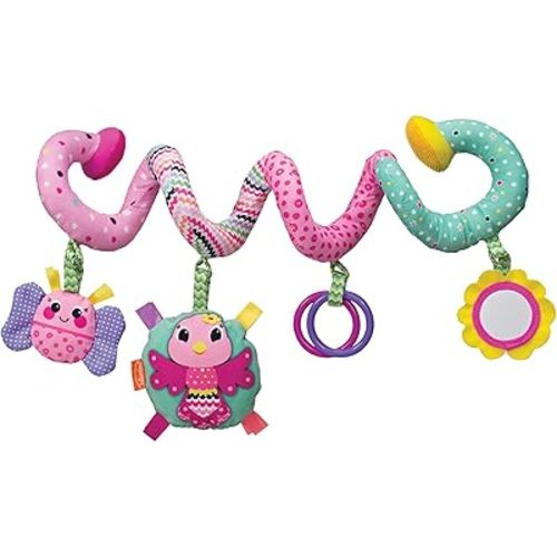 Infantino Stretch & Spiral Activity Toy - Textured Play Activity Toy for Sensory Exploration and Engagement, Ages 0 and Up, Pink Farm, 1 Count (Pack of 1)