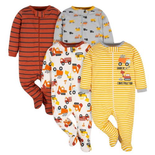 Gerber Baby Boys' Long Sleeve Sleep 'N Plays - Transportation Zone - 6-9 Months - 4-Pack