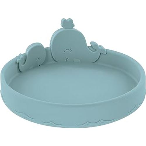 Nuby Animal Friend Silicone Round Plate - Toddler Plate - 6+ Months - Blue Whale Plate