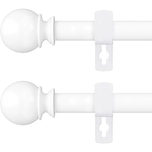 White Curtain Rods for Windows 28 to 48 Inch, 5/8" Diameter Heavy Duty Metal Stainless Steel Adjustable Small Curtain Rod With Bracket(2.3-4 Feet)