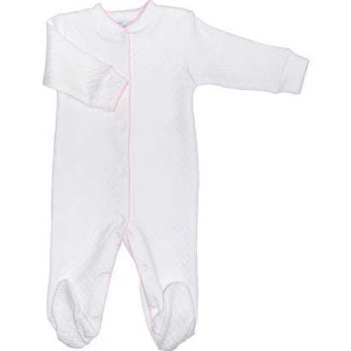 Basket Weave Baby Footie, Pink Picot Trim,Pink - Nellapima | Maisonette
