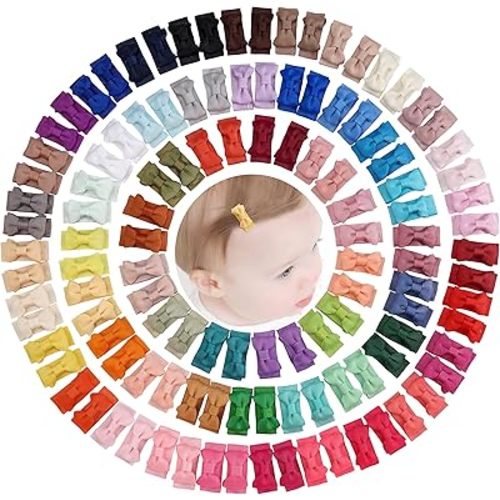 CÉLLOT Hair Clip, 120pcs Baby Girls Grosgrain Ribbon 1.2" Mini Bow Snap Clips, 60 Colors for Infant Toddlers Fine Thin Hair in Pairs