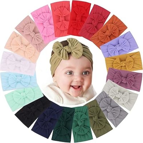 jollybows 20pcs Baby Girls Nylon Headbands Turban Hair Bows Hair Band Elastic Hair Accessories for Kids Toddlers Infants Newborn