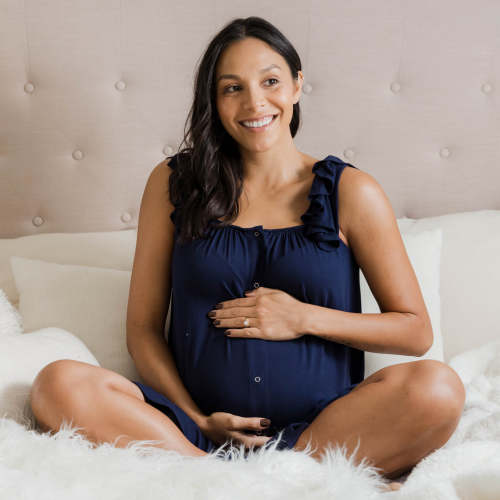 Ruffle Strap Labor & Delivery Gown | Pink Hydrangea