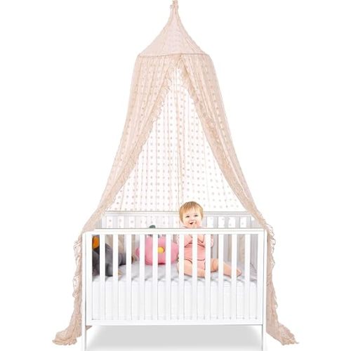 Bed Canopy for Girls - Princess Bed Canopy - Crib Canopy for Boys and Girls Bedroom Decor, Suitable for Use in Cribs Canopy Bed Curtains (Beige)