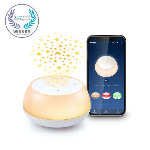 VTech BC8213 V-Hush Junior Sleep Training Soother Portable Bluetooth Speaker includes a Professional Sleep Training Program, Colorful One-Touch Night Light and Glow-on-Ceiling Projector (White), BC8213