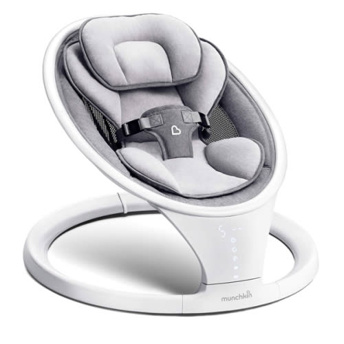 Munchkin Baby Swing, Portable and Lightweight, Bluetooth Enabled Electric Infant Rocker with Natural Sway in 5 Ranges of Motion, Newborn Nursery Essentials, White/Grey