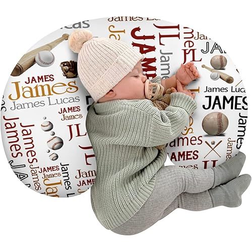 Baby Nursing Pillow Cover - Personalized Name Baseballs Design Breastfeeding U-Shaped for Bottle Feeding, Ultra Soft Comfortable Breastfeeding Pillow Cover for Infant Baby Boys and Girls