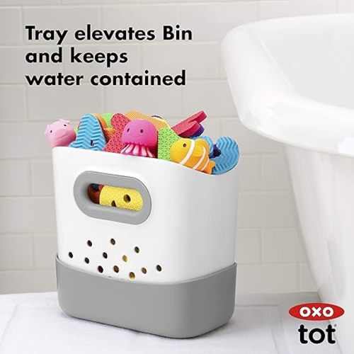 OXO Tot Stand Up Bath Toy Storage – Gray - Bath Stand Up Toy Bin - Gray