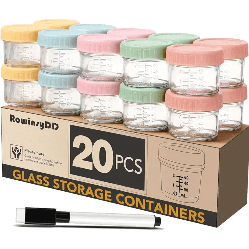 20 Pack Glass Baby Food Storage Containers, 4 oz Leakproof Baby Food Jars with Lids, Small Glass Food Containers for Infant Baby Food, Freezer & Microwave Safe, BPA Free
