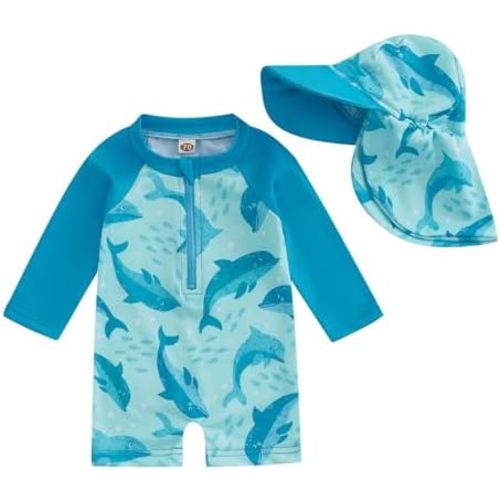 Hnyenmcko Baby/Toddler Boy Rash Guard Swimsuit Long Sleeve One Piece Zipper Swimwear Sunsuit Infant Bathing Suit Beachwear