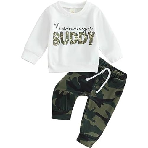 Toddler Baby Boy Clothes Camo Pant Set Long Sleeve Letter Sweatshirt and Camouflage Jogger Pants Infant Boy Outfits