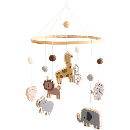 Baby Mobile for Crib, Crib Nursery Mobile for Boys Girls, Boho Animals Nursery Decor Soothe Toy Baby Shower Set for Infant Bedroom Hanging Decoration Toy
