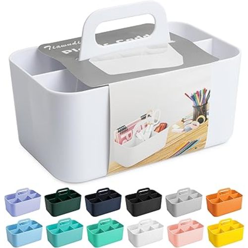Tiawudi Multipurpose Caddy Organizer, Plastic Caddy with Handle, Stackable Desk Organizer for Stationery, Marker and Pencil, Office Supplies Organizer, Dorm Caddy