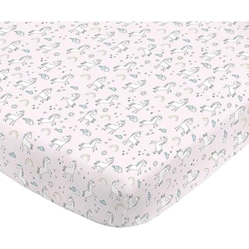 NoJo Super Soft Pink Unicorn Nursery Crib Fitted Sheet