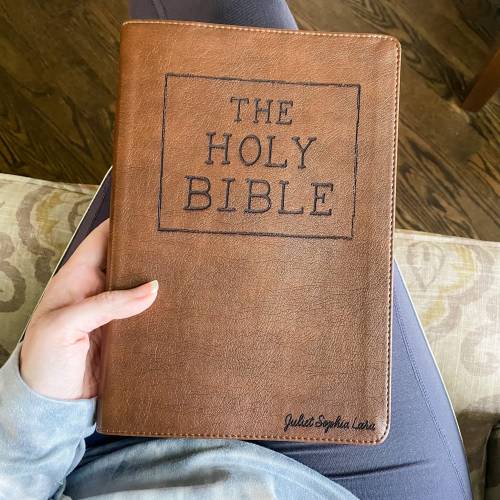 PERSONALIZED NLT Filament Bible - Holy Bible in Square Wreath - Add a Name to Lower Right Corner - CUSTOM