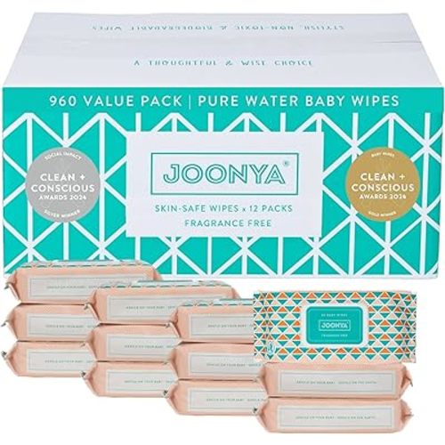 Joonya Baby Wipes - Non-Toxic, Earth-Friendly Baby Wipes for Calm, Healthy Skin - Fragrance Free Baby Wipes - Bulk Baby Wipes - 12 Packs of 80 Diaper Wipes (960)