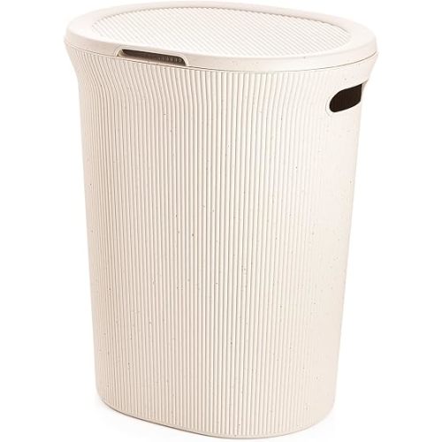 Superio Ribbed Collection - Eco-Friendly Decorative Plastic Laundry Hamper with Lid and Cut-Out Handles, (1 Pack) Basket Organzier for Bedroom Bathroom College Dorm Room 40 Liter