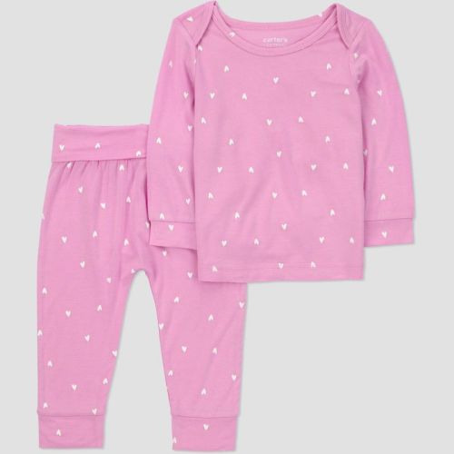 Carter's Just One You® Baby Girls' 2pc Comfy Soft Hearts Top and Pants Set - Pink Hearts 6M